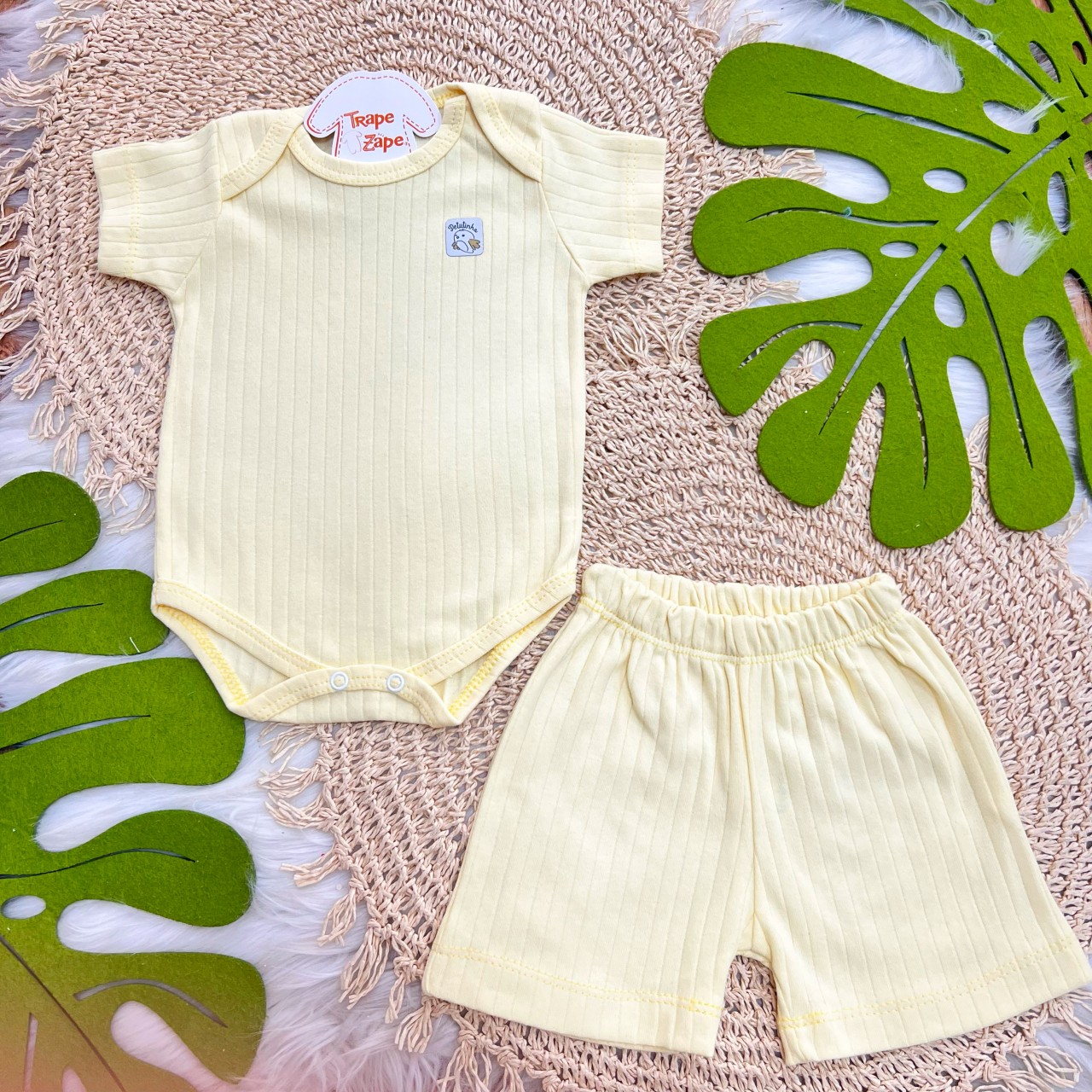 Conj. Body m/curta e Short Canelado - Amarelo 